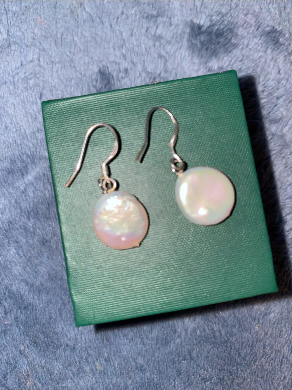 Sterling Silver 925 Freshwater Coin Pearl Drop Earrings - Iridescent White